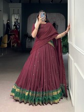 Attractive Pure Chanderi Maroon Lehenga Choli With Dupatta For Women  Girls