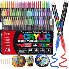 Acrylic Brush Marker 72 Colours Paint Pens, Soft Brush Tip Acrylic Marker Pens,