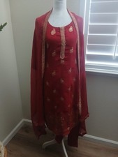 XS/S Pakistani Salwar Kameez 3pc Set Magenta PinkSilk Chiffon w/ Dupatta