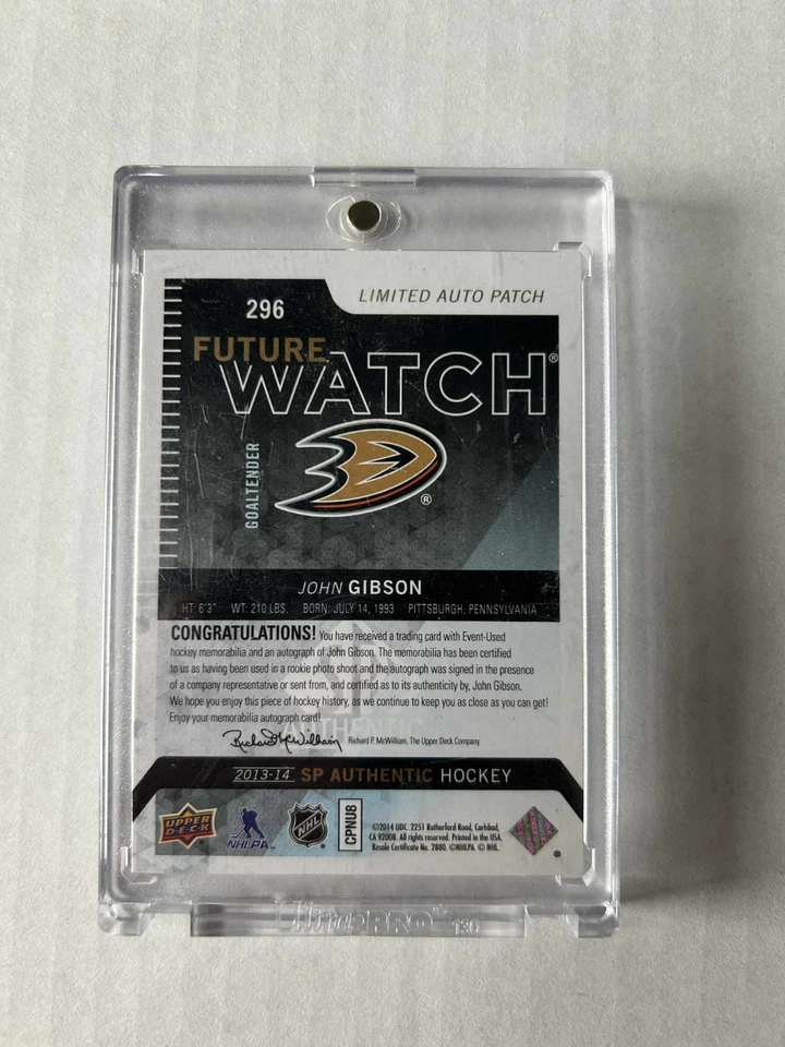 2013-14 SP AUTHENTIC FUTURE WATCH AUTO PATCH JOHN GIBSON 060/100 #296 - Image 2 of 2