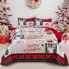 Christmas Quilt Set Queen,Christmas Tree Pattern Bedspread Queen90"x96" Snowman