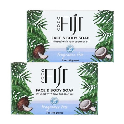 Coco Fiji Vegan Soap Bar 7oz Pack of 2 Fragrance Free Moisturizing Cleanser