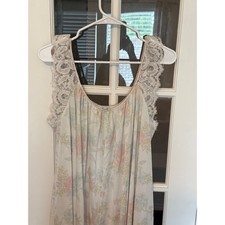 Vintage Lucie Ann Floral Nightgown Lace Shoulder Sleeveless Maxi Gown USA XL