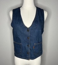 Vintage Levis 1970  s Orange Tab Blue Jean Western Vest Small Buckle Back Size S