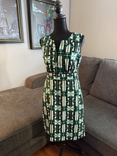 Banana Republic Sleeveless Lined Side Zip Blk Green Geometric Print Dress Sz 4