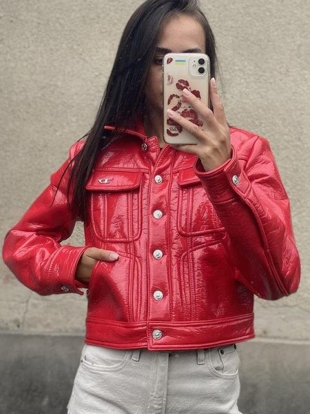 Damen Diesel Jacke Rot Kunstleder 40