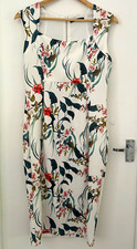 M&S Collection Ivory Floral Satin Square Neck Sheath Dress Back Zip UK 12