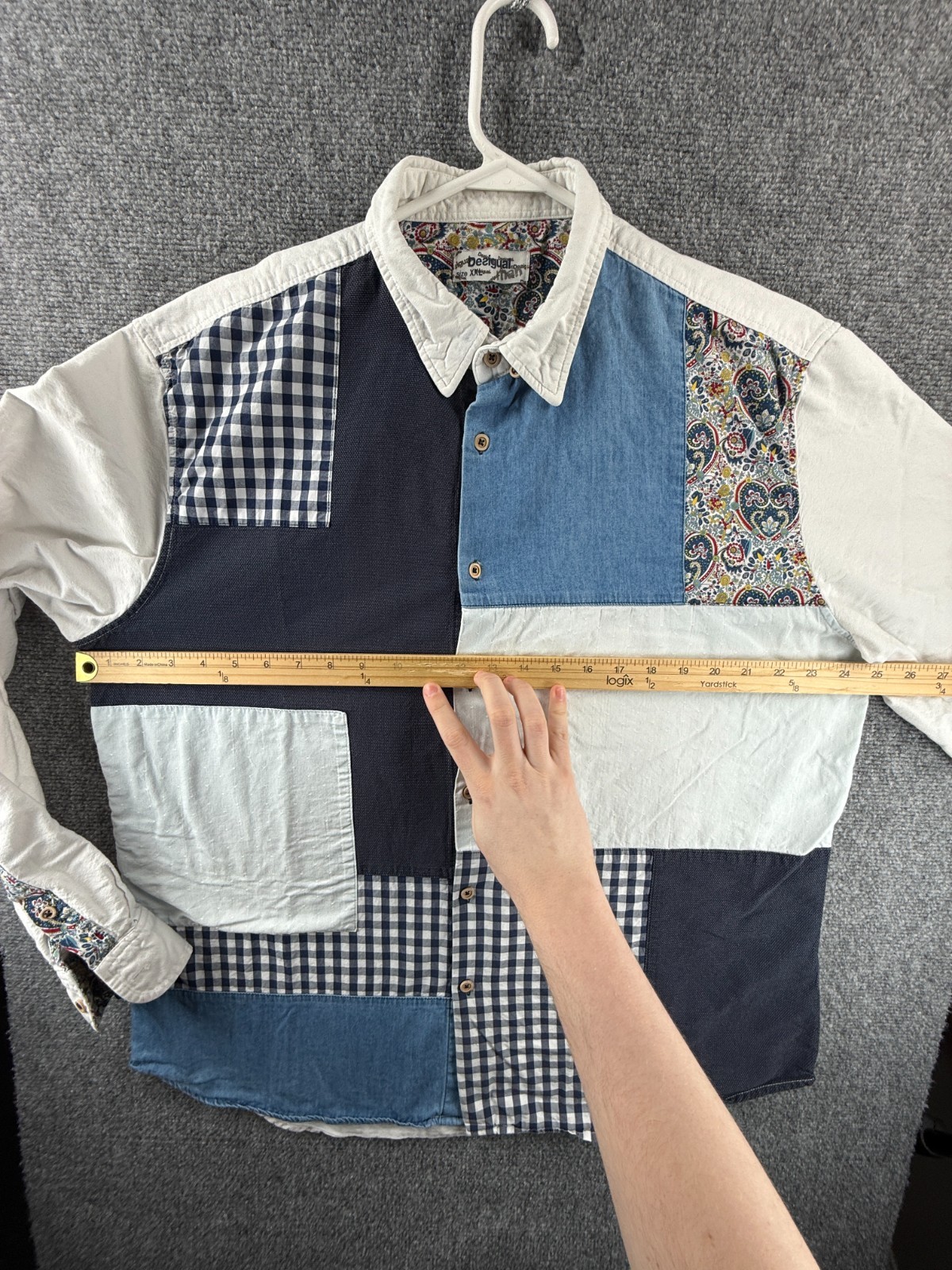 Desigual Colorblock Patchwork Blue White 2XL Cott… - image 7