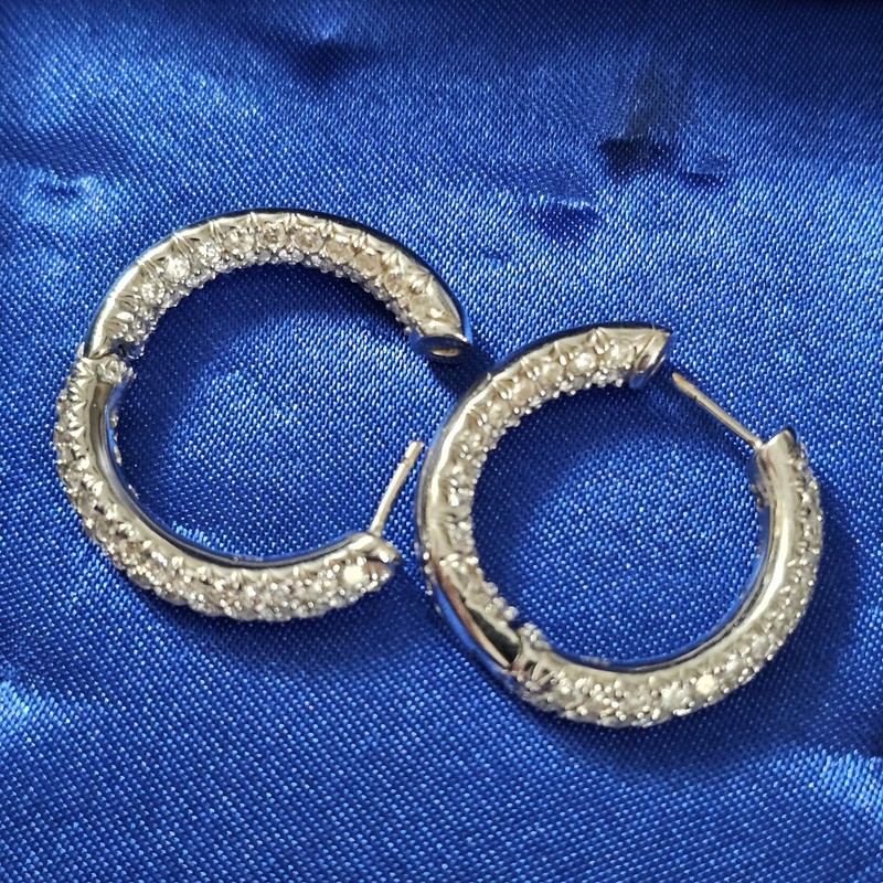 18kt White Gold 5ct Inside Out Diamond Hoop Earrings