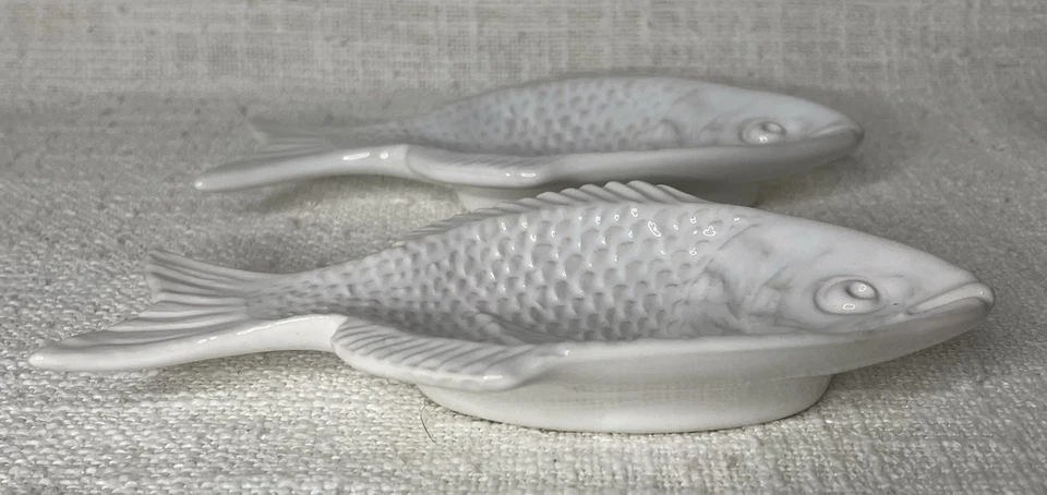 Bordallo Pinheiro Portugal 2 kleine Fisch Keramik Teller 15x7,5x2cm weiß - Bild 2 von 4