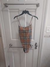 Burberry X-Small XS Check Antique Yellow Bathing Suit One Piece Swim