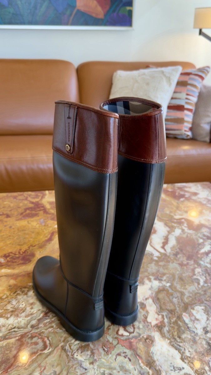 Authentic Black Burberry Rubber Rain Knee Boots Sz 39 | eBay