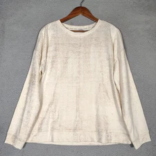 Peace Love World Sweatshirt Women's Small Beige Gold Sparkle Oversized Cozy