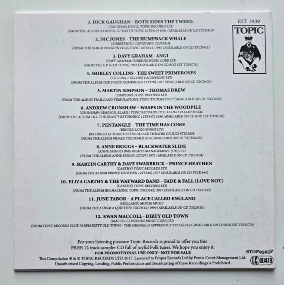 Topic Records - The Real Sound of Folk Music - PROMO CD NEW - NOT SEALED Foto 2 de 2