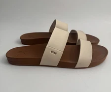 REEF Women's Cushion Vista Slides Leather Cream Brown Sandals Size US 11 New