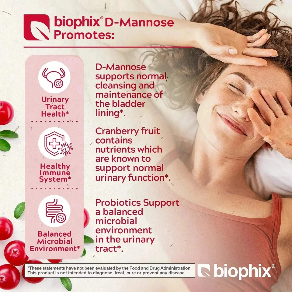 Biophix D-Mannose Plus Arándano y Probióticos 1000 mg 120 Cápsulas Vegetales Foto 4 de 4