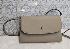 Vera Vera Wang Crossbody Bag Taupe Gray Faux Leather Flap Purse Logo