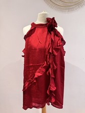 Next Halter Neck Red Ruffle Top With Rose Detail BNWT
