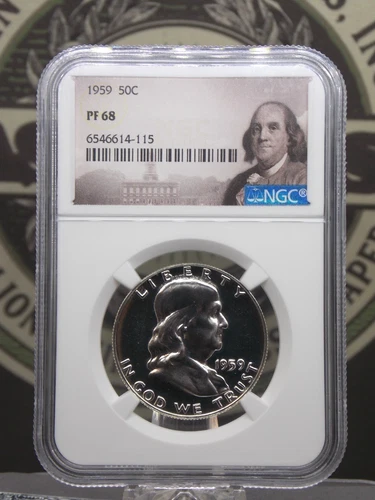 1959 Proof *FRANKLIN* Half Dollar 50c NGC PF68 #115 Gem Proof ECC&C, Inc.