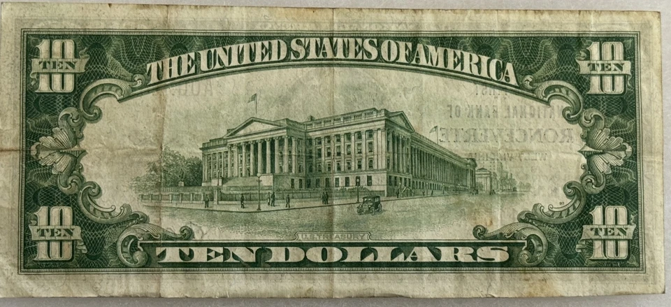 1929 $10 NATIONAL CURRENCY, NATIONAL BANK OF RONCEVERTE, WV CH# 5280 - VF TOUGH! - Image 2 of 2