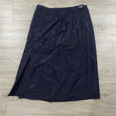 Brioni Navy Blue Wool Skirt Slit Career Luxury Dress Casual Comfort Work