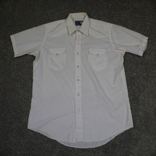 VTG Wrangler Cowboy Cut Shirt Mens 16 1/2 White Pearl Snap Short Sleeve Western