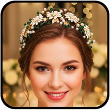 Bridal Wedding Headband Flower Green Hairband Crystal Bridesmaid Guest Hair A...