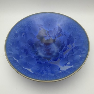 Vintage Blue Crystalline Glaze Studio Pottery Bowl Dish Signed, Stunning