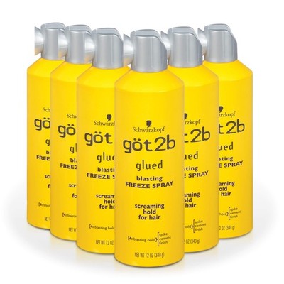 Hair Spray 12 Fl Oz Pack of 6 Extra Strong Hold Blasting Freeze got2b Glued