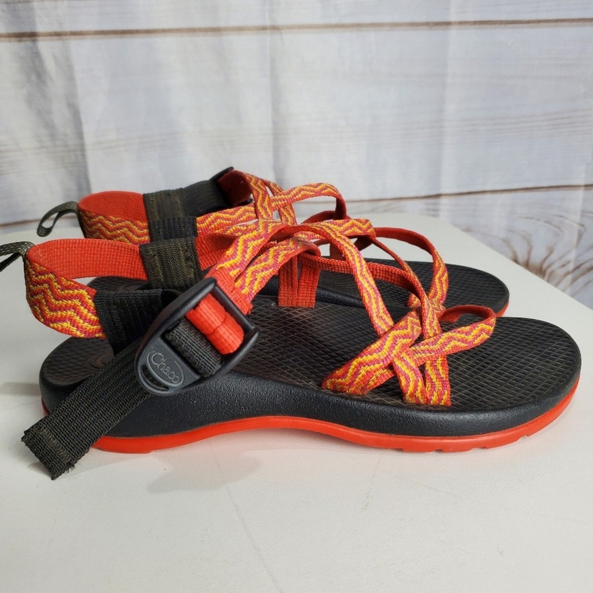 Chaco J180220 Kids ZX1 Rainbow Ecotread Orange Black Strappy Chaco J180220 Kids ZX1 Rainbow Ecotread Orange Black Strappy