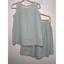 Vtg Adrienne Vittadini 100 Silk 2-Piece Tank  Shorts Set Seafoam  Sz S/M/L