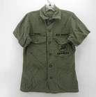 VINTAGE US Navy Shirt Men 13 1/2 Green OG-107 Vietnam Military Seabees 60s 70s *