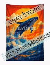 Whale tapestry colorful sea decor vibrant wall 59X82 in