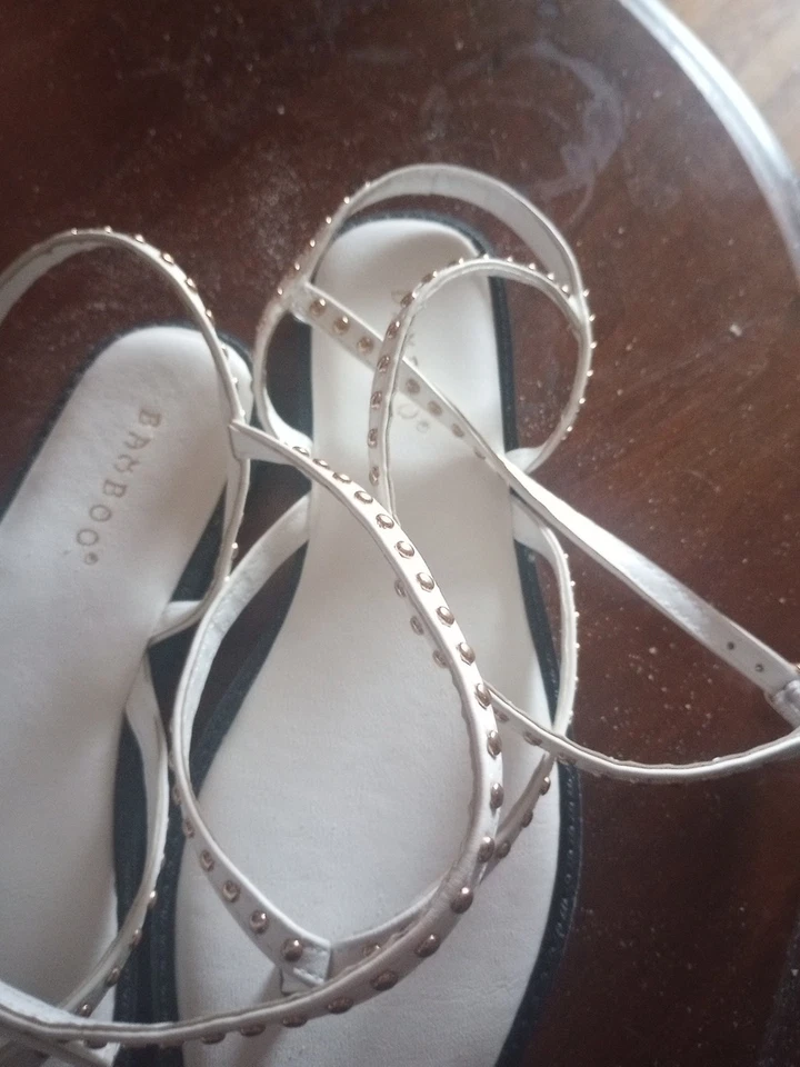 竹制婚礼平底鞋绑带尺寸 6 白色  — 第 3/4 张图片