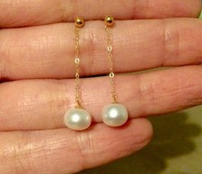 Or 18 Carats Boucles d’Oreilles Pendantes Clous-Perles de Culture-Bijoux 750 18K