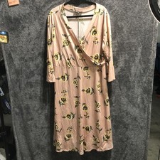 Ups & Downs Dress Womens 3X Blush Pink Floral Wrap Surplice Midi 3/4 Sleeve