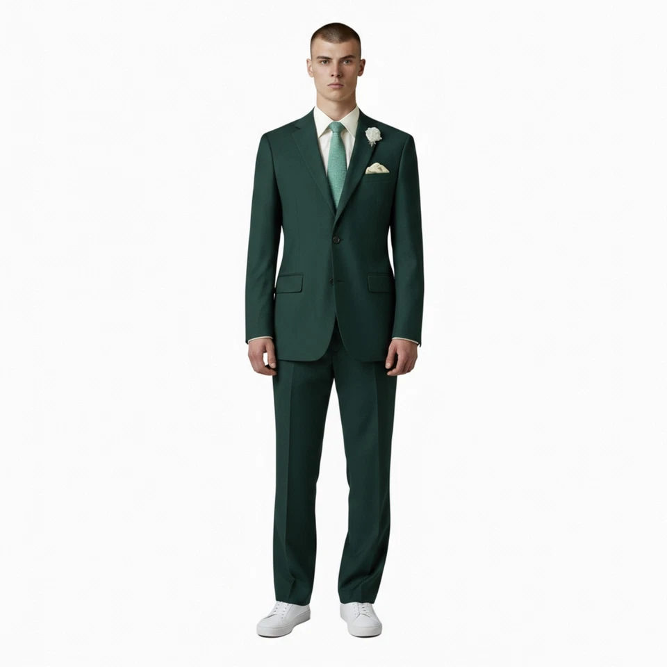 Gianco Ferro Men’s Hunter Green Slim Fit Suit 2 Button 2 Piece Wedding Business - Image 3 of 3