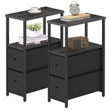 Small Narrow End Table, Set of 2, Side Table, Nightstand with 2 Cloth Drawers...