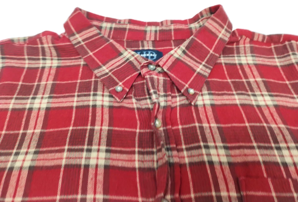 Harbor Bay Para hombres 5XL~Camisa de Franela Manga Larga Roja Marrón Tostada Botones A Cuadros Foto 4 de 4