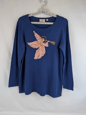 Sweater Angel Quacker Factory Sequined Metallic Tunic Blue QVC sz Medium A386992