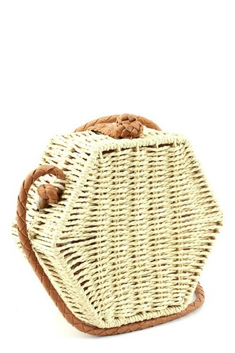 Cartera Bandolera Paja NATURAL OCTÁGONO Tejida Retro Años 50 40 NUEVA - Imagen 2 de 6