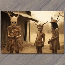 Art Print Weird Creepy Vibe Wild Masks Family Cult Strange Unusual Town Kids