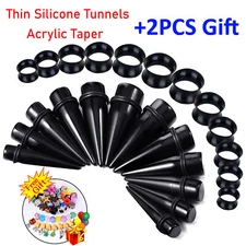 24PC Ear Stretching Kit 00G-20mm Big Gauges Thin Silicone Tunnel Acrylic Tapers