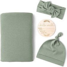 Konssy Baby Girl Newborn Receiving Blanket with Matching Baby, Light Green