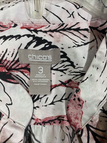Chico's weiß mit mehrfarbigem gemischtem Blatt-Design 3/4 Ärmel Pullover Oberteil Gr. 3 - Bild 8 von 10