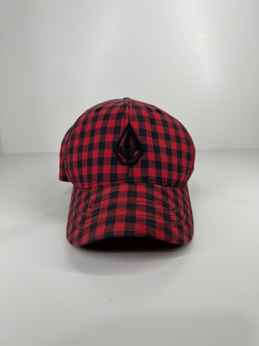 VOLCOM cap hat baseball red black checker pattern adjustable 3D logo embroidery