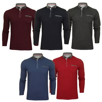 Xact Herren Langarm Piqué-Poloshirt, Chambray-Kragen