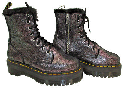 靴 Dr. Martens Doc Dr Martens Jadon FL Purple Haze/Silver Glitter Faux Fur