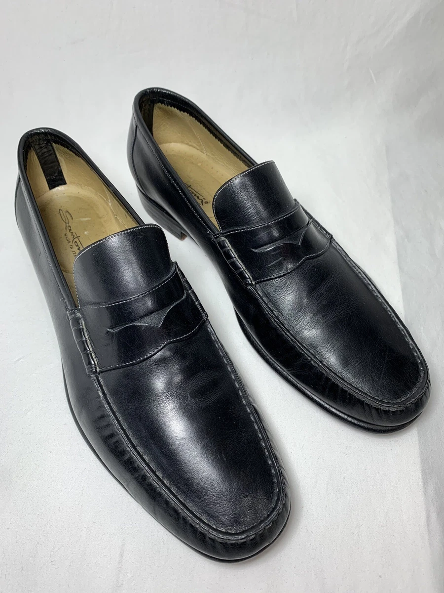 Delicious Santoni Black leather packable penny Loafers 12 B Great $975 Italy