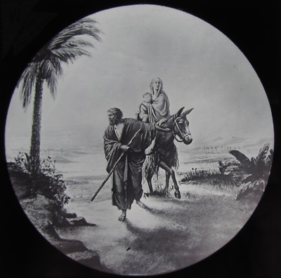 Magische Glaslaternenfolie MARIA & JOSEPH AUF ESEL UM 1890 RELIGIÖSE ZEICHNUNG